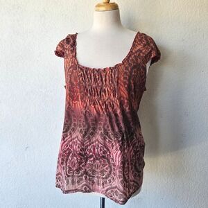 Liz Claiborne Axcess Y2k Ombre Paisley Fairy Boho Top L Blouse Sleeveless Shirt